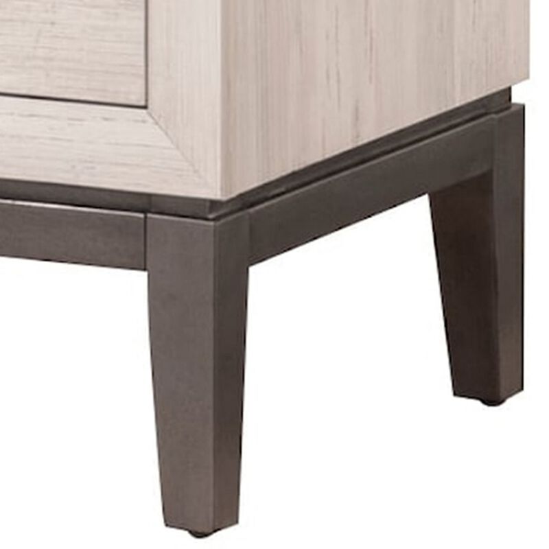 Vice 25 Inch Nightstand, Wood Frame, 2 Drawers, Metal Handles, Beige, Brown - Benzara