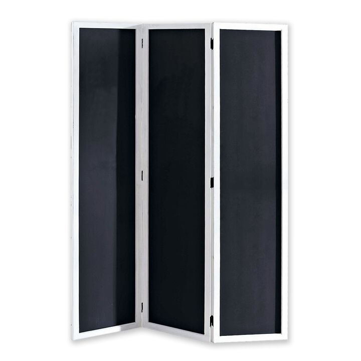 Chalkboard and Wooden 3 Panel Room Divider, Black and White-Benzara