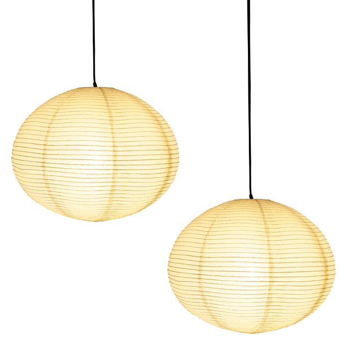 Brightech Jupiter 2-Pack LED Pendant Lamp Set - Japanese-Inspired Rice Paper Hanging Lights with Iron Accents - Plug-In with 20ft Cord, Smart Outlet Compatible for Zen Ambiance in Bedroom, Nursery