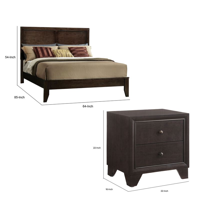 Queen Size Bedroom Set, Brown Finish, 2-Piece Set with Bed and Nightstand image number 7
