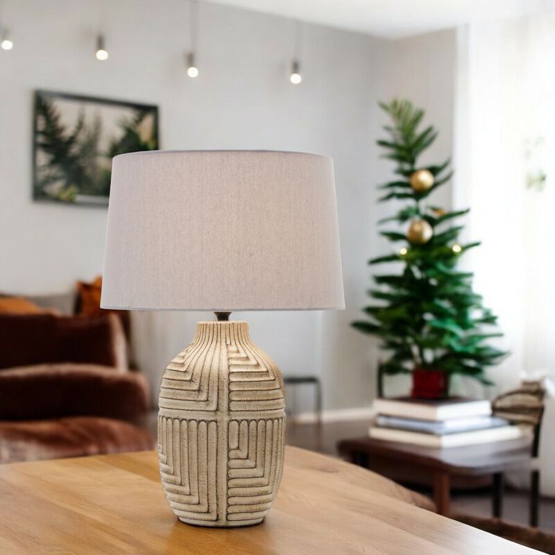 60W Ceramic Table Lamp with Linen Shade for Living Room Decor