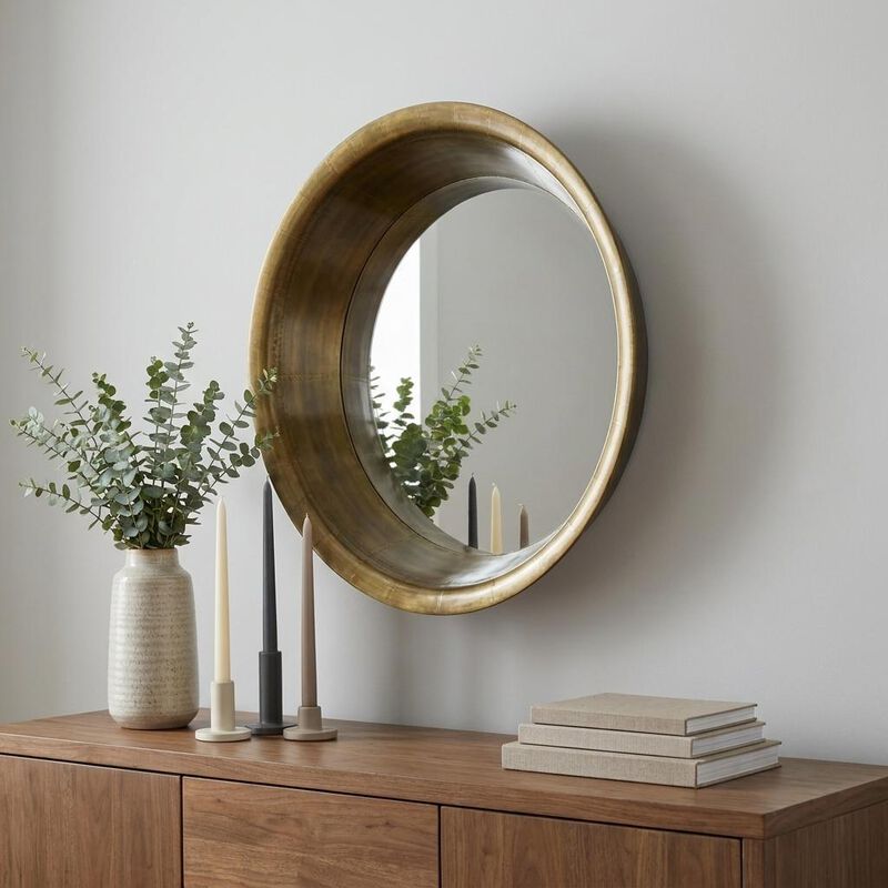 HomeRoots 21" Brass Round Metal Framed Accent Mirror image number 1