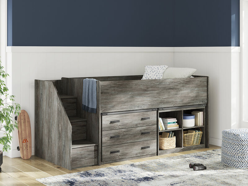 Frandern Twin Loft Bed with Bookcase and Drawer Storage image number 1