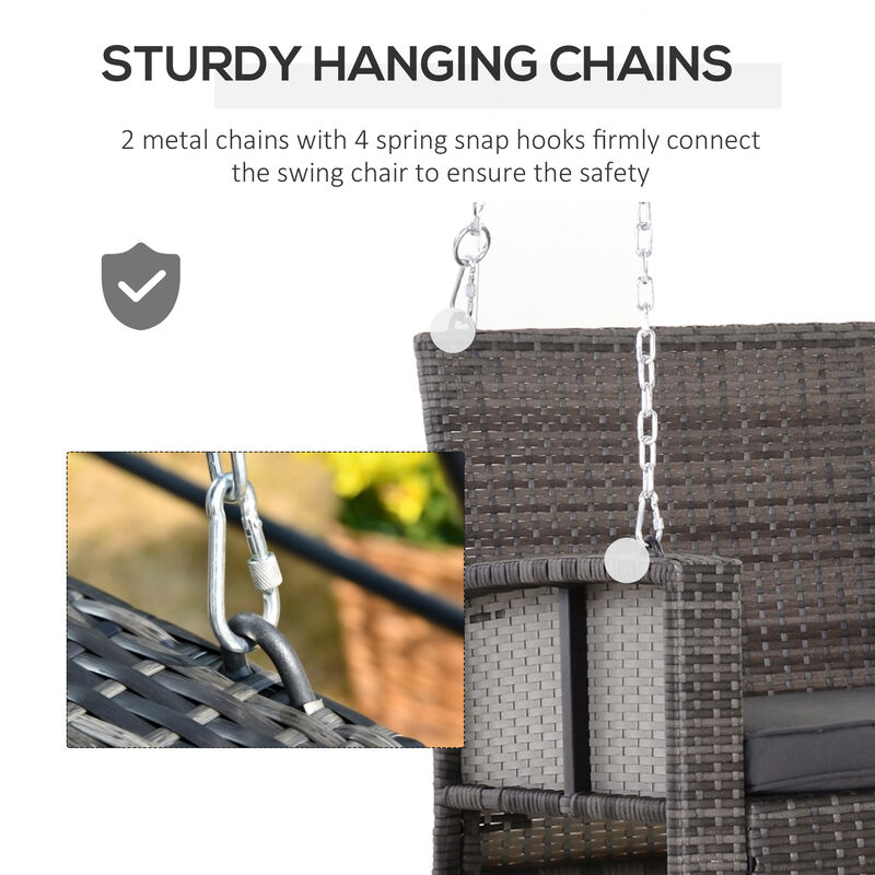 Outsunny 2 Person Wicker Hanging Swing Bench, Front Porch Swing Outdoor Chair with Cushions 550 lbs. Weight Capacity for Backyard, Garden, Grey
