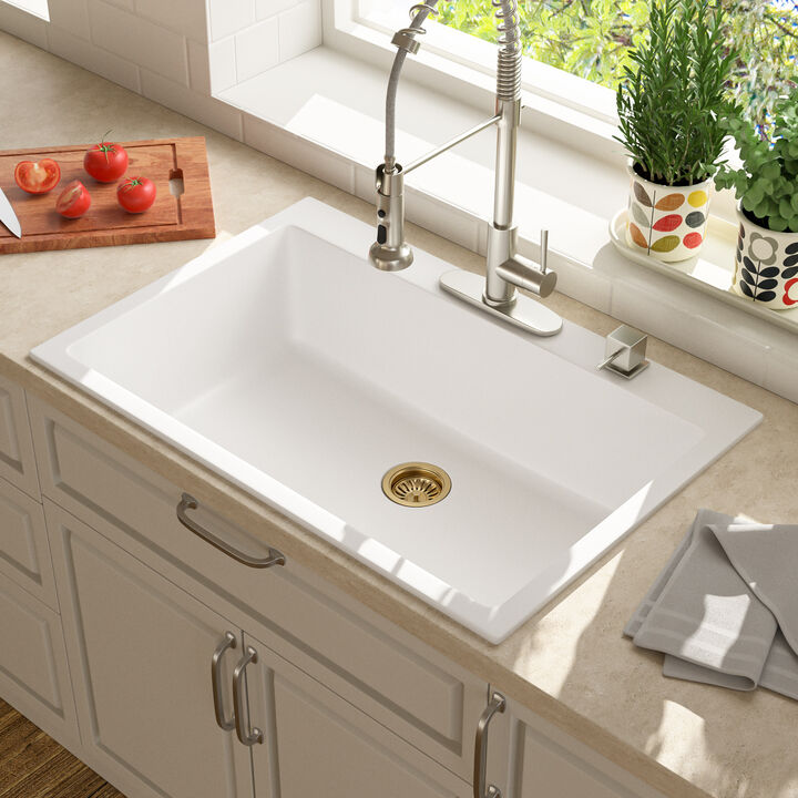 33x22x10 Inch White Granite Composite Drop In kitchen Sink Single Bowl Quartz Kitchen Sink