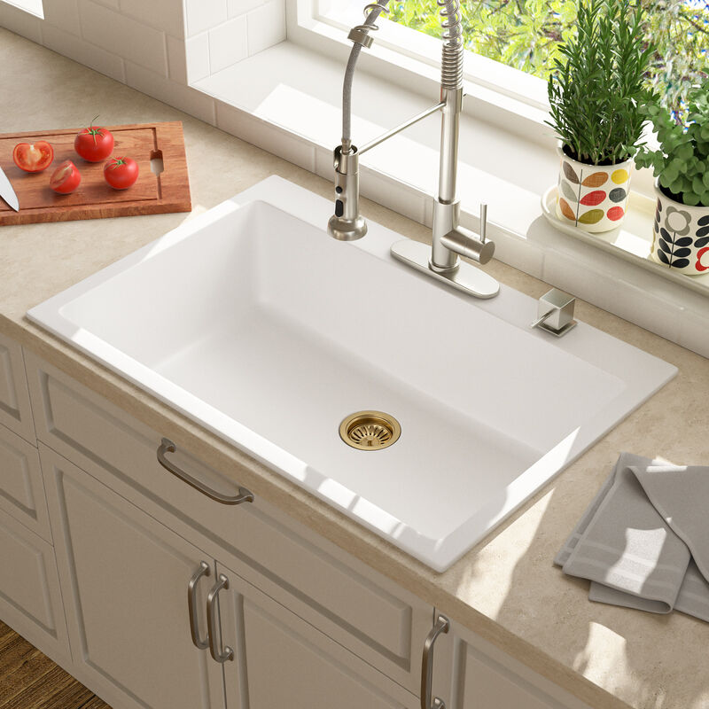 33x22x10 Inch White Granite Composite Drop In kitchen Sink Single Bowl Quartz Kitchen Sink image number 1