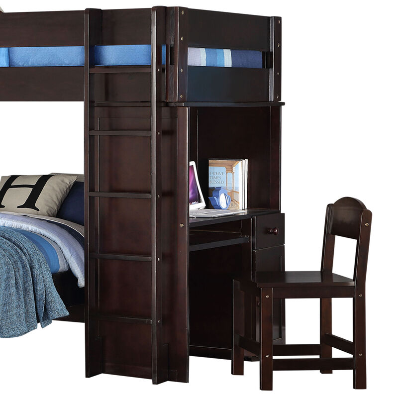 Wooden Loft Bed with Twin Size Bed and Wardrobe Space, Brown-Benzara