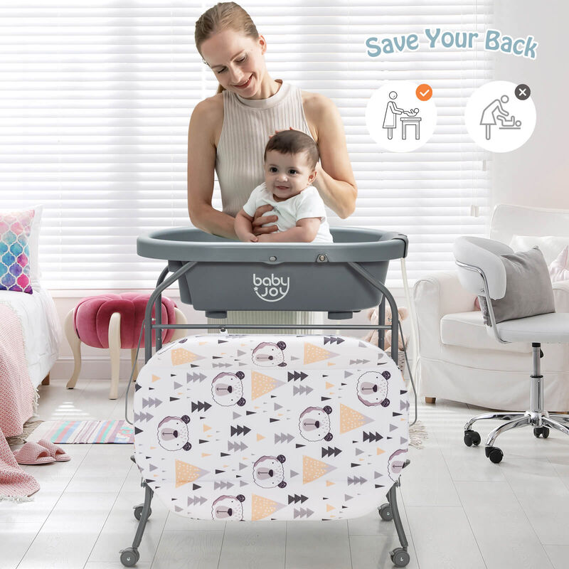 Folding Baby Changing Table with Bathtub and 4 Universal Wheels