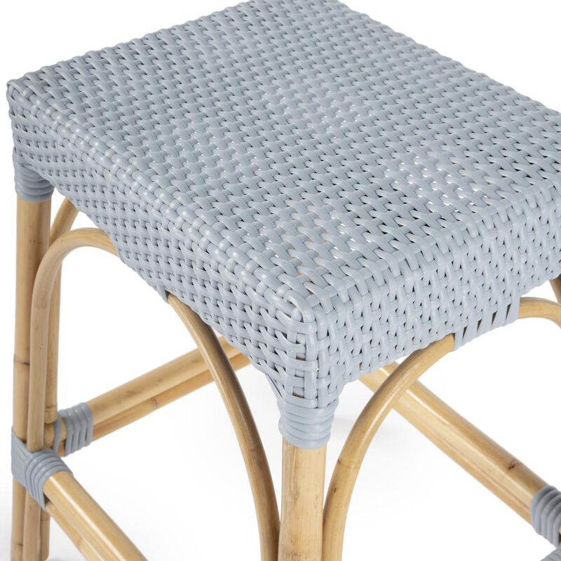 Butler Specialty Robias Rectangular Rattan 24.5 Counter Stool, Baby Blue