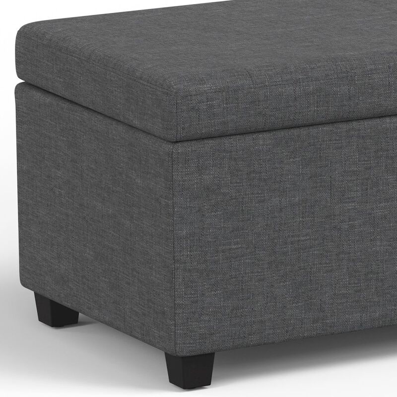 Simpli Home Avalon Extra Large Storage Ottoman Bench In Slate Grey Polyester Linen Fabric