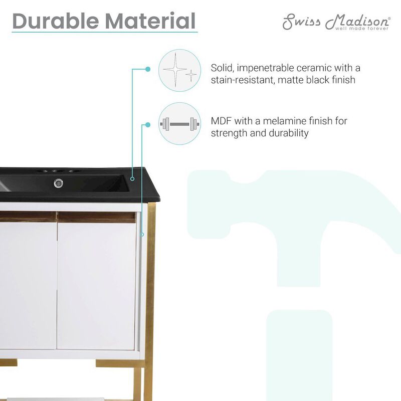 Marseille 24 in. White Bathroom Vanity with 3-Hole Ceramic Sink Top image number 2