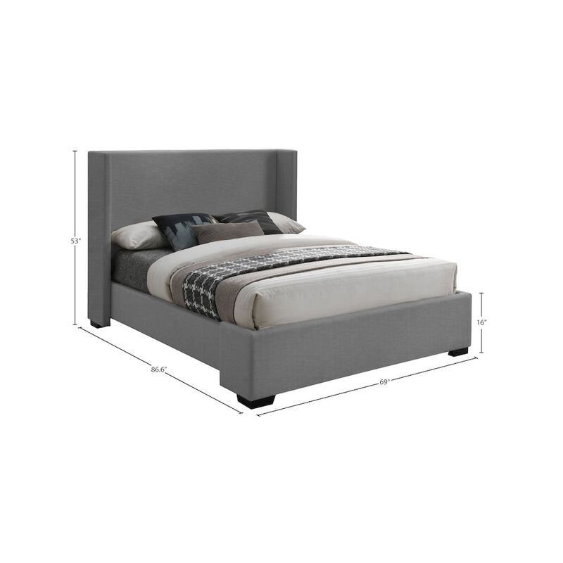 Meridian Furniture Oxford Grey Linen Textured Fabric Queen Bed