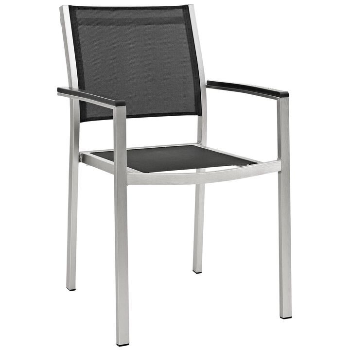 Modway Shore Aluminum Outdoor Patio Dining Arm Chair in Silver Black