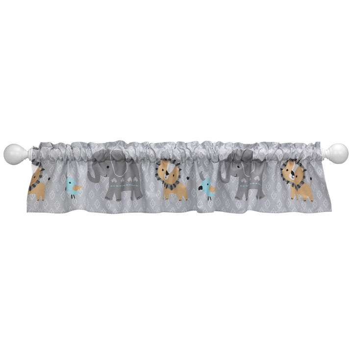 Bedtime Originals Jungle Fun Gray Safari Elephant and Lion Window Valance