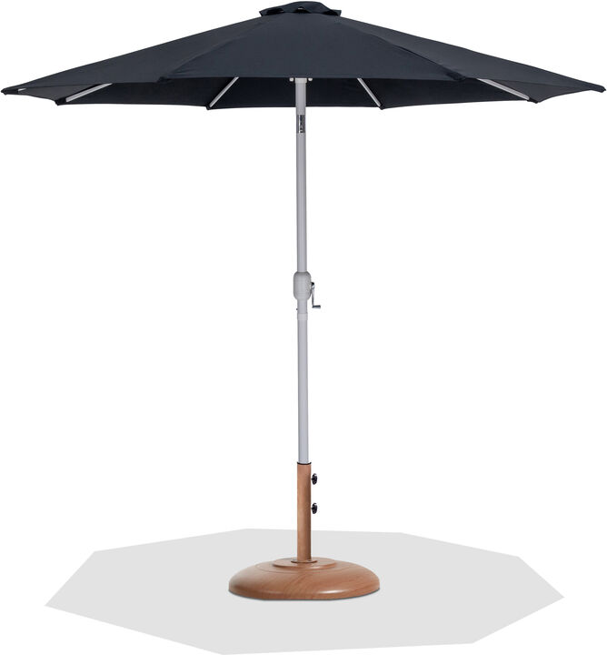Meridian Furniture Fiji Black Fabric / Teak Aluminum Patio Umbrella with Base Sets