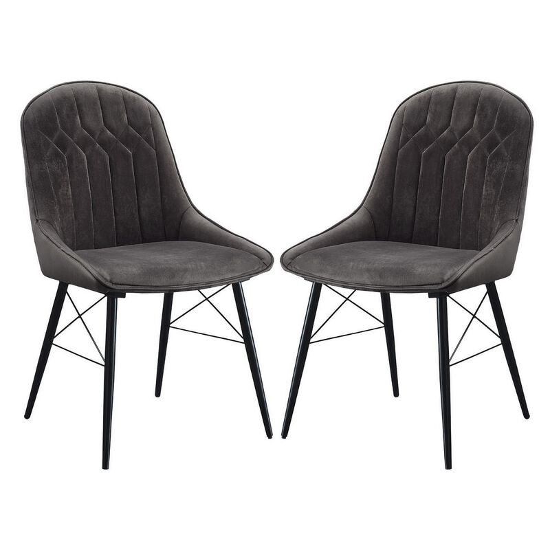 Fabric Upholstered Side Chair, Set of 2, Gray and Black-Benzara image number 1