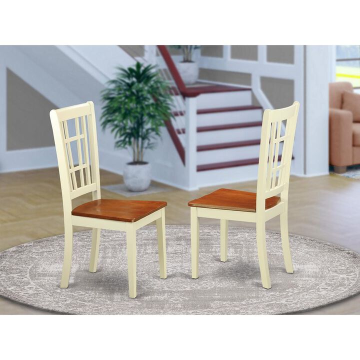 East West Furniture Nicoli  Dining  Chair  with  Wood  Seat  buttermilk  &  brown  finish,  Set  of  2