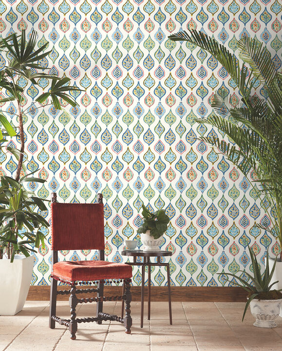 Marketplace Motif White & Multi Wallpaper