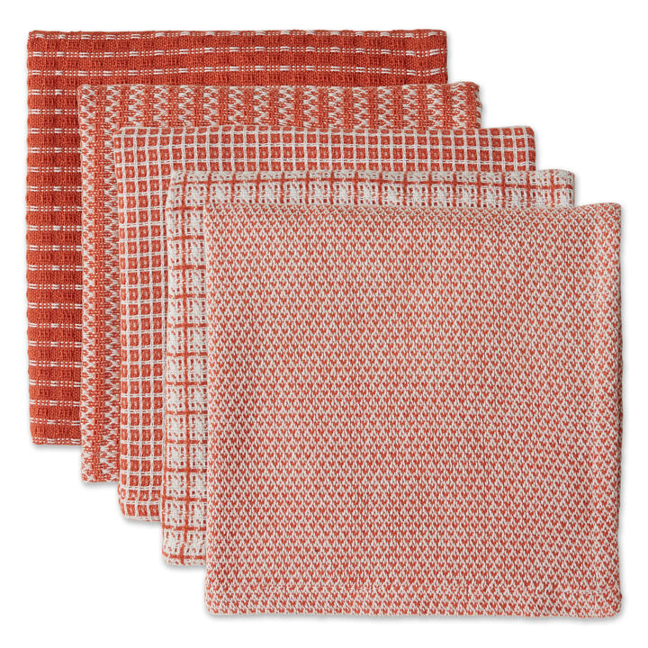 5-Piece Assorted Vintage Red and White Dish Cloth  12" (Pack of 2)