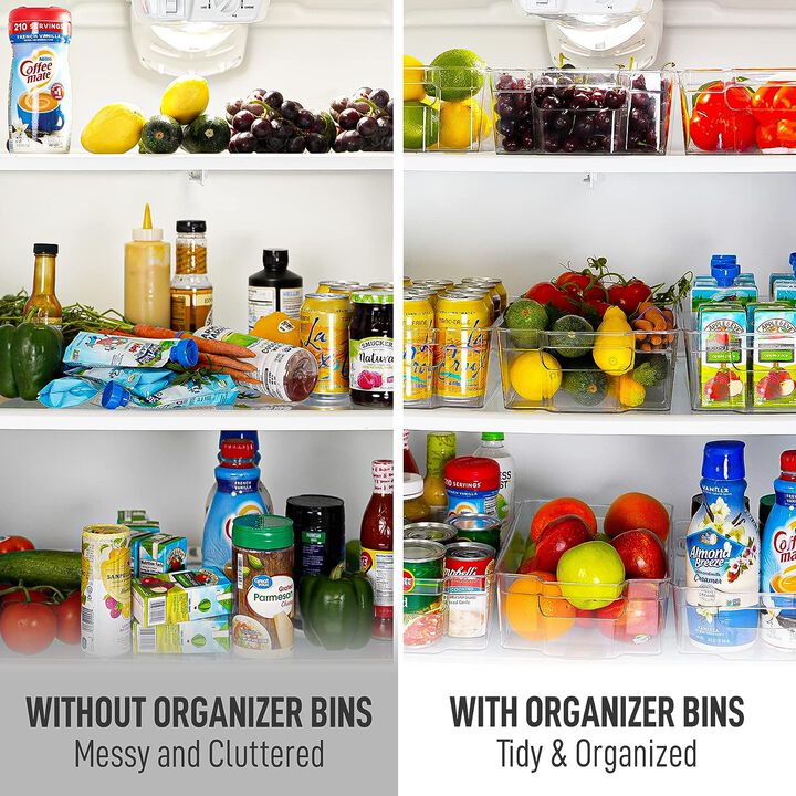 4 Pack Clear Refrigerator Organizer Bins