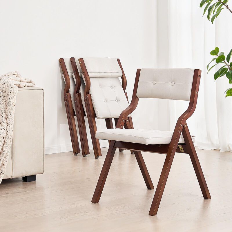 Wooden Folding Chairs Set of 2 with Cushion, Portable Padded Dining Chairs for Kitchen & Office image number 1