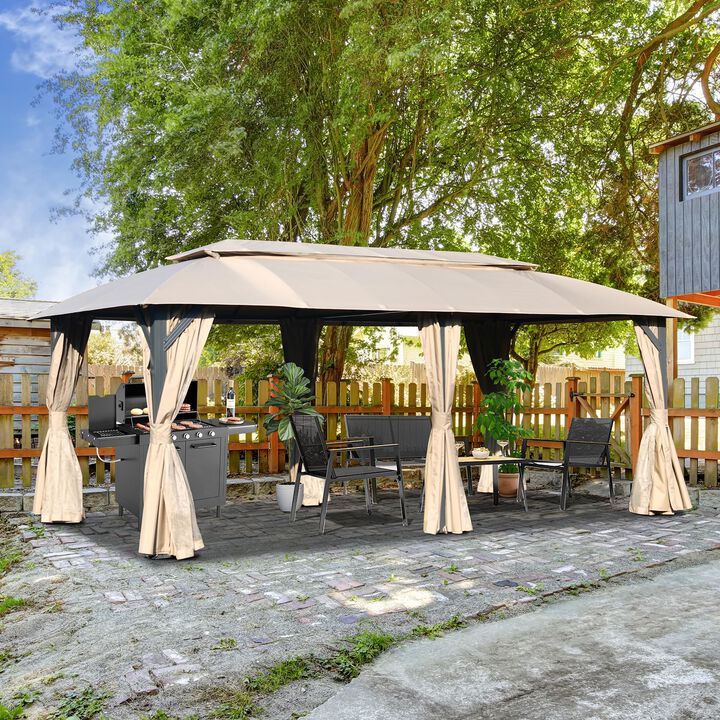 Mondawe 10x20Ft Outdoor Tent Double Roofs Gazebo,With Mosquito Netting,Privacy Curtains And Hooks