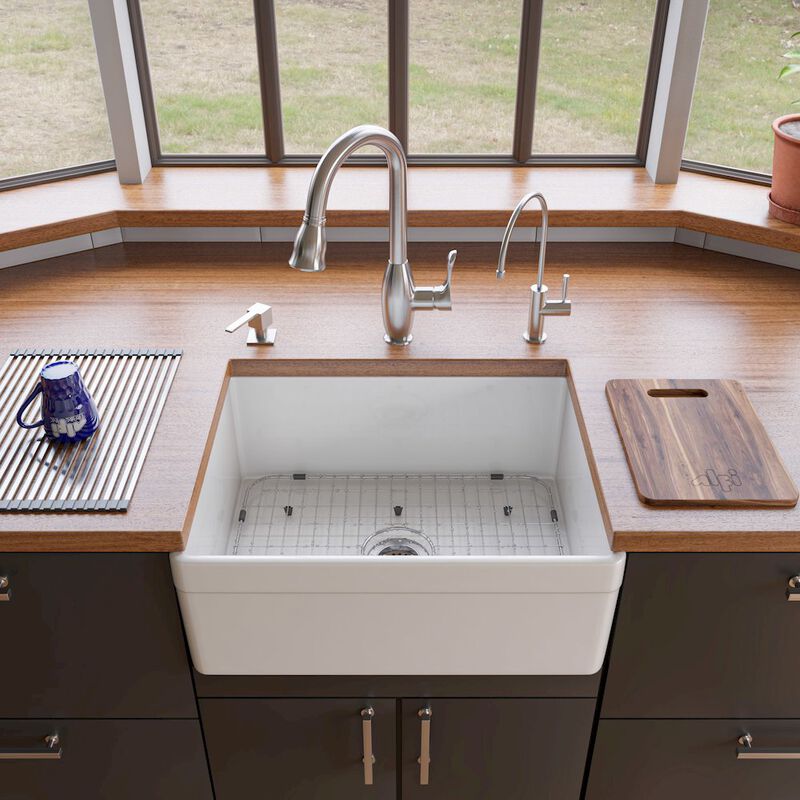 ALFI brand White 26 Decorative Lip Apron Single Bowl Fireclay Farmhouse Kitchen Sink