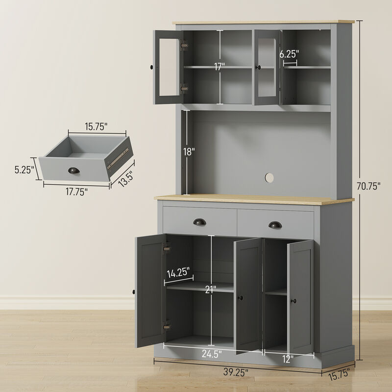 Hivvago Kitchen Storage Hutch with Adjustable Shelves image number 2
