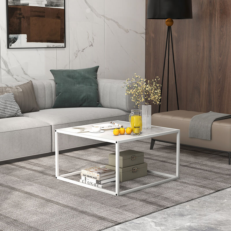 Modern Square Coffee Table with Faux Marble Tabletop
