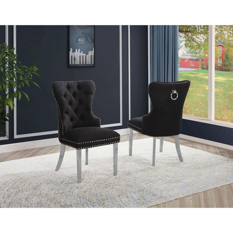 Black Boucle Fabric And Silver Base Side Chairs (Set Of 2)
