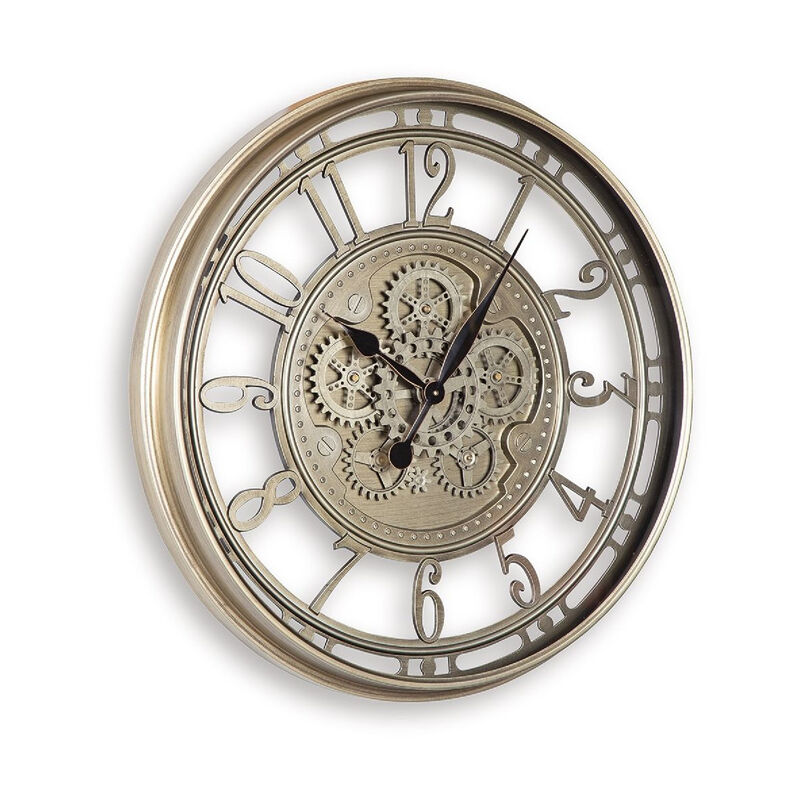 27 Inch Round Wall Clock, Moving Gears, Standard Numbers, Champagne Gold image number 0