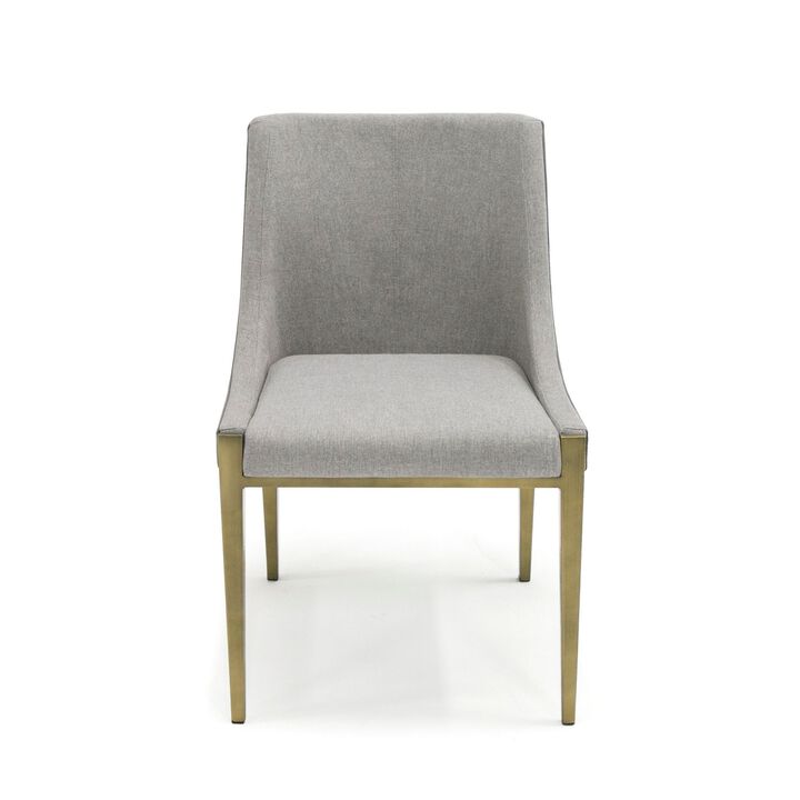 Cid Shyla 21 Inch Dining Chair, Sloped Arms, Gray Faux Leather, Brass Base - Benzara