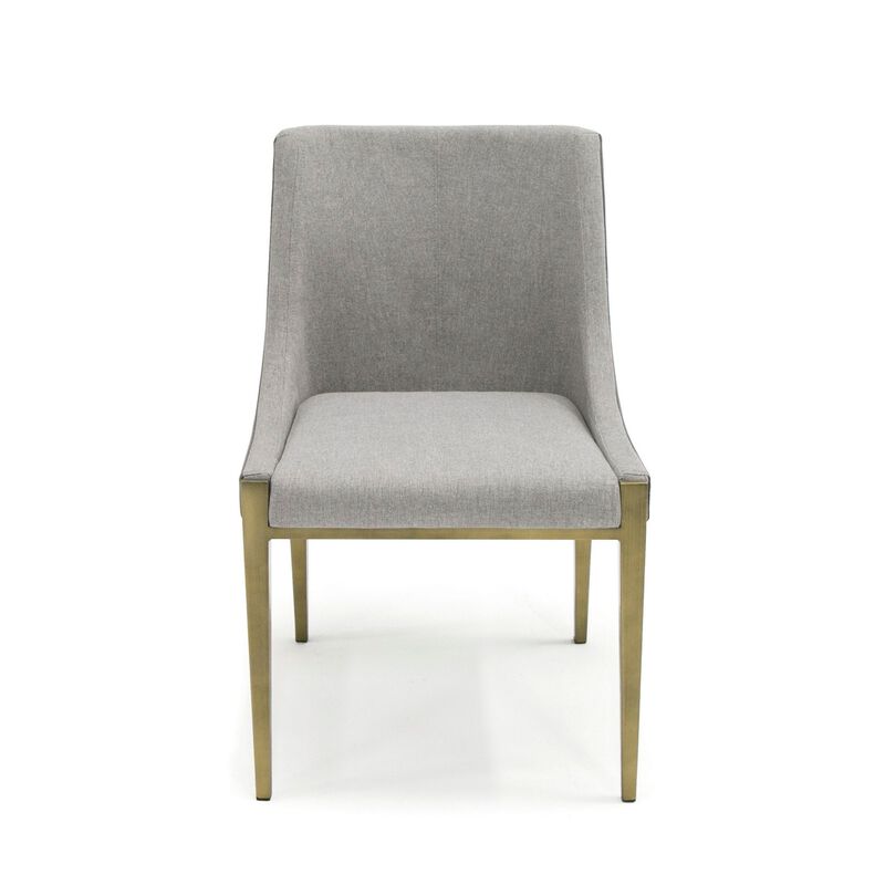 Cid Shyla 21 Inch Dining Chair, Sloped Arms, Gray Faux Leather, Brass Base - Benzara image number 1