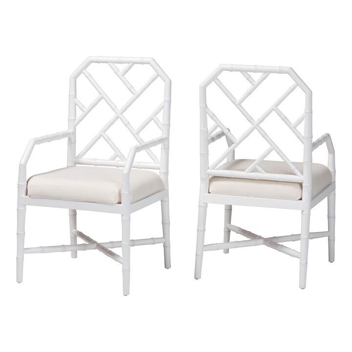 bali & pari Sergio Wood 2-Piece Dining Chair Set - Chippendale Side Chair with Bamboo Motif and Upholstered Seat Cushion