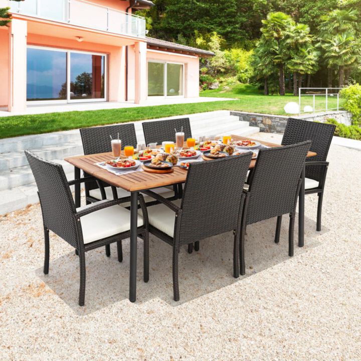 Hivvago 5 Pieces Patio Rattan Dining Set with Umbrella Hole and Seat Cushions