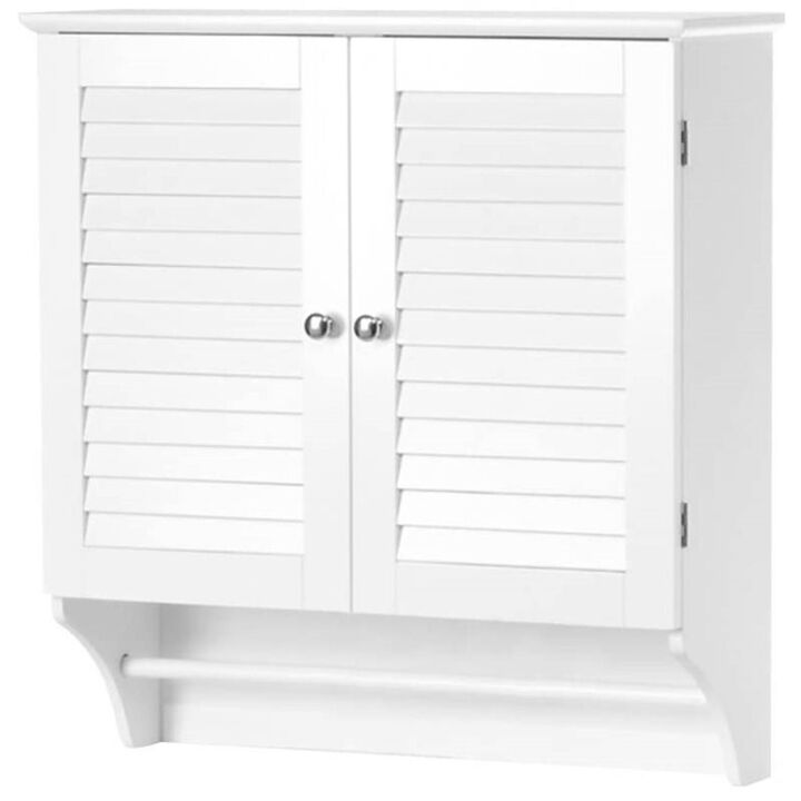 Hivvago White Bathroom Wall Cabinet with 2 Louver Shutter Doors and Shelf