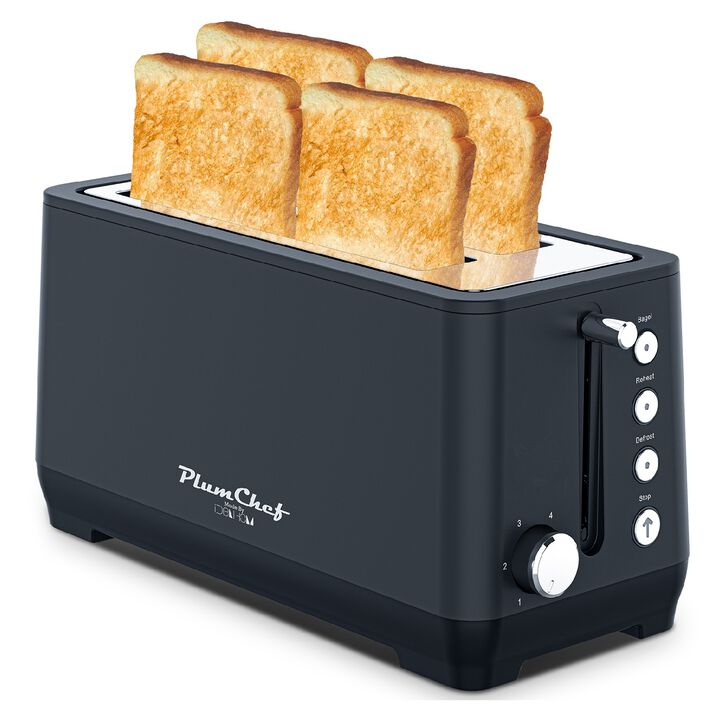 4-Slice Toaster, Extra Wide Long Slot Toaster with Warming Rack, 6 Browning Settings, Removable Crumb Tray, Stainless Steel Housing