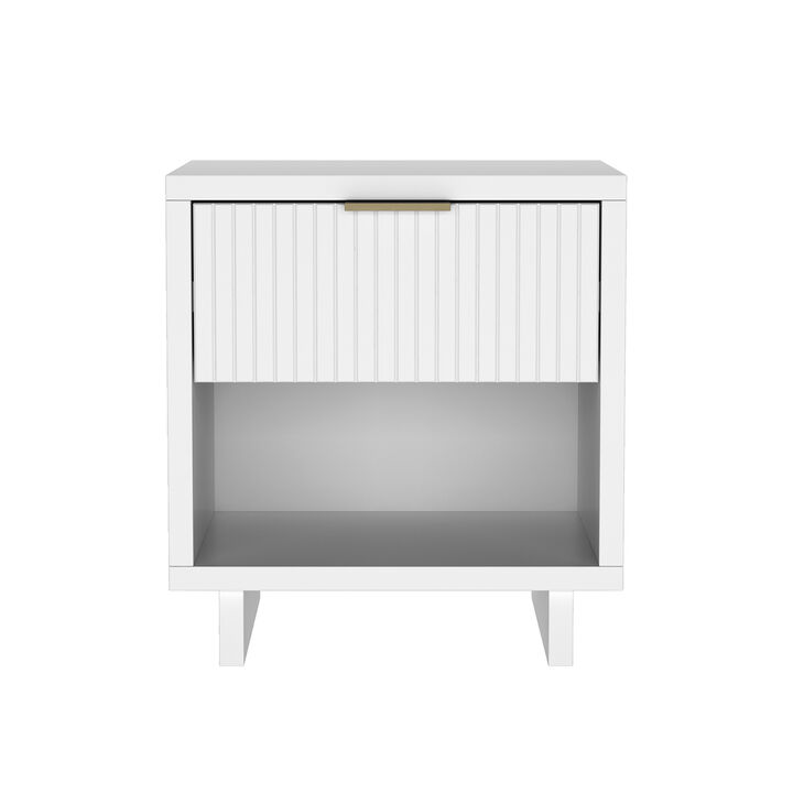 Elara 1-Drawer White Nightstand