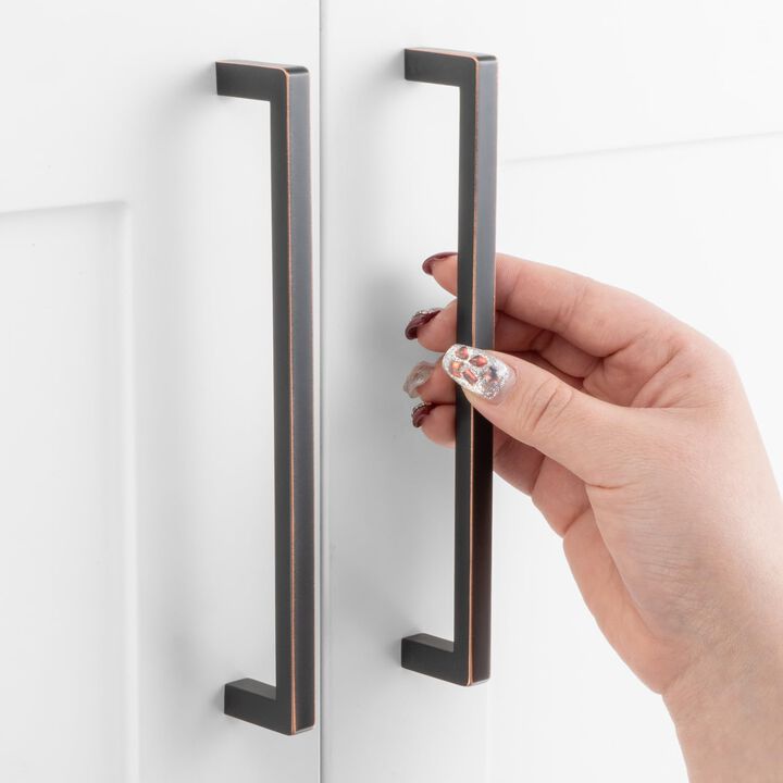 ASKANO 6-1/4 Inch Hole Centers, Oil Rubbed Bronze Square Bar Kitchen Cabinet Pull Handle ZP2401 | Pack of 10, Solid Hardware for