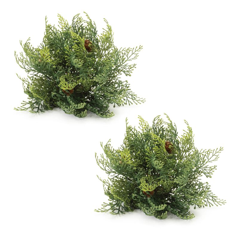 Faux Cedar and Pinecone Decorative Half Orbs (Set of 2) &ndash; Greenery Bowl Fillers for Winter, Christmas, or Rustic Displays