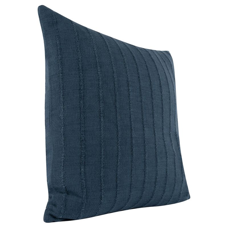 Kai 22 x 22 Throw Pillow, Tonal Woven Stripes, Cotton Viscose Blend, Blue-Benzara