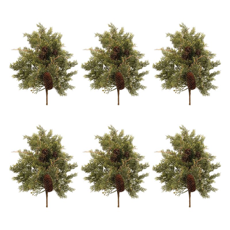 Christmas Pine Sprays with Pinecones for Tree Fillers or Seasonal Arrangements, Set of 6