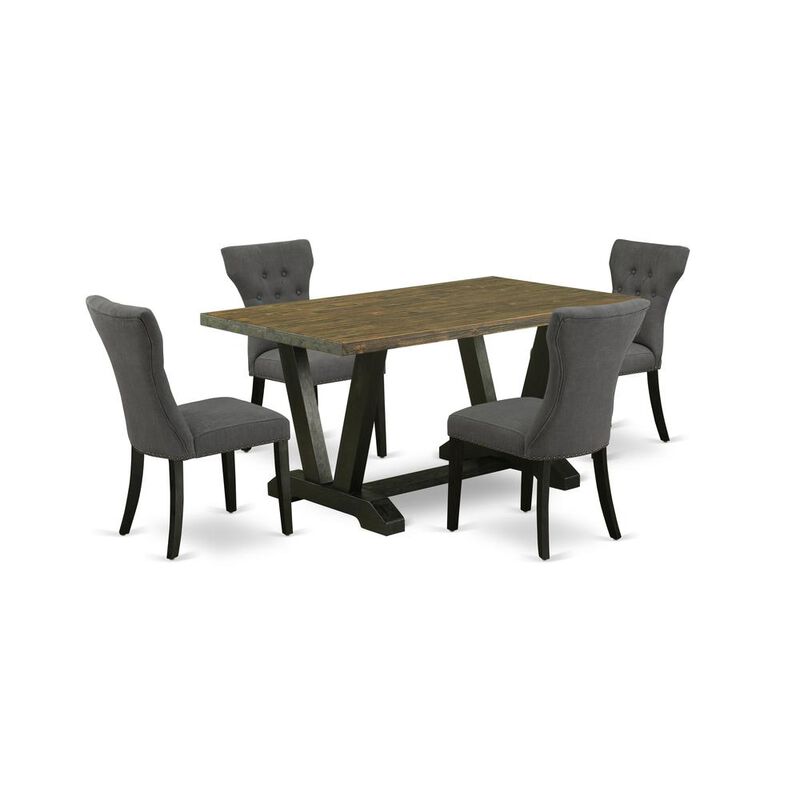 East West Furniture 5-Piece Kitchen Dinette Set Included 4 Dining room chairs Upholstered Seat and High Button Tufted Chair Back and Rectangular Dinette Table with Distressed Jacobean Dining Table Top
