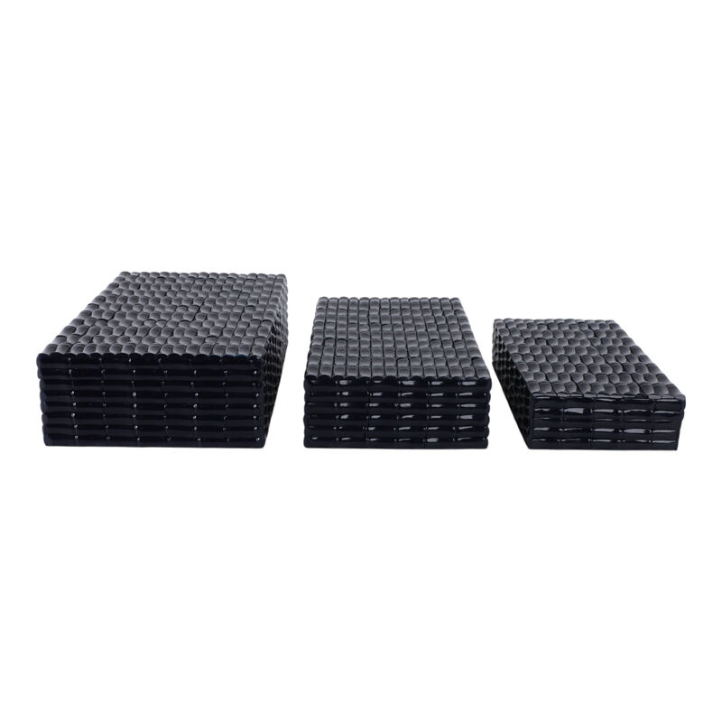 S/3 Faux Bamboo Boxes, Navy image number 3