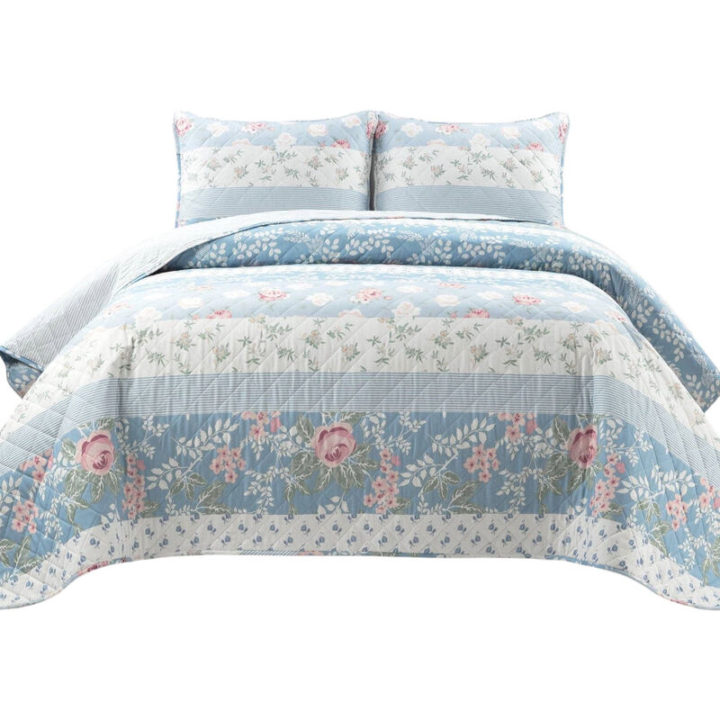 Floral Cottage 3-Piece Lightweight Quilt Set for Bedspread and Bedroom Decor