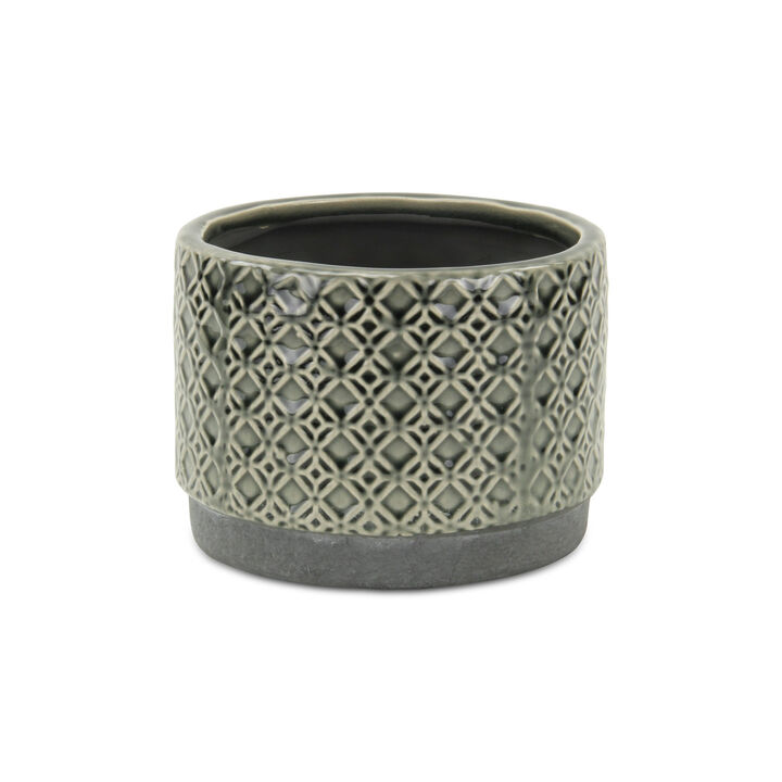 Round Ceramic Planter with Modern Geometric Pattern for Indoor Outdoor Plants