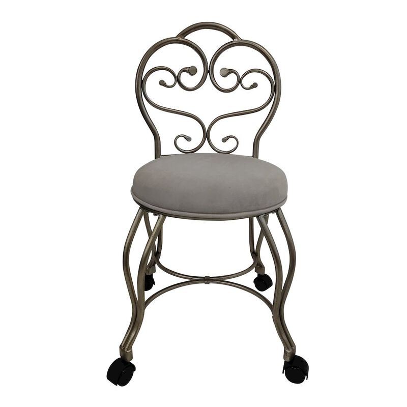 Carolina Chair & Table Victorian Vanity Stool with Back - Silver