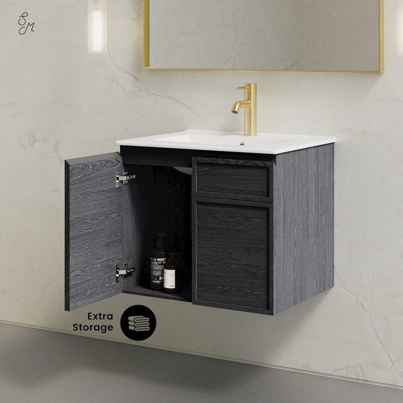 St. Tropez 24" Wall-Mounted Bathroom Vanity in Black Oak with Sink Top image number 7