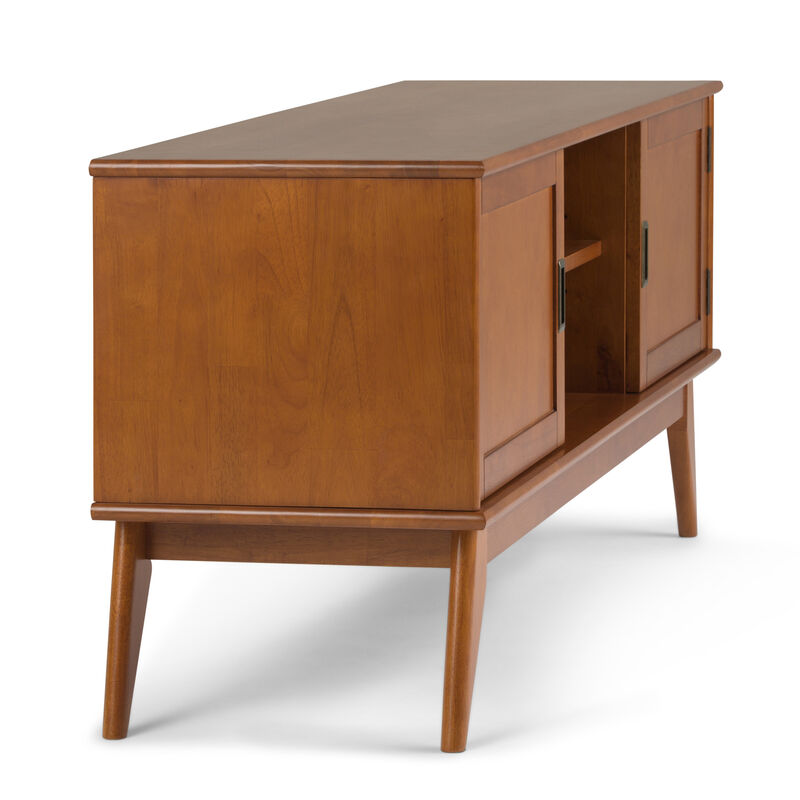 Draper SOLID HARDWOOD 60 inch Wide Mid Century Modern TV Media Stand in Teak Brown For TVs up to 65 inches