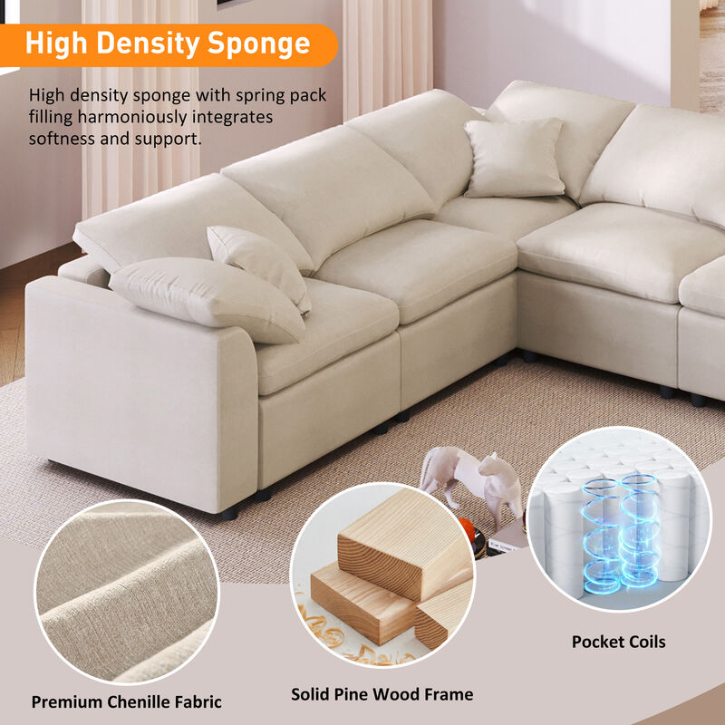 Merax Extra Large 7-Seater Modular Sectional Sofa with L-Shape Design & Movable Ottoman